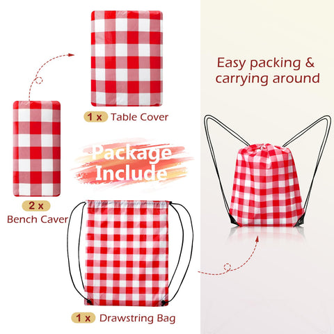 Nimalpal bench cover red 12x72 protects cushions from spills during picnics (side view).