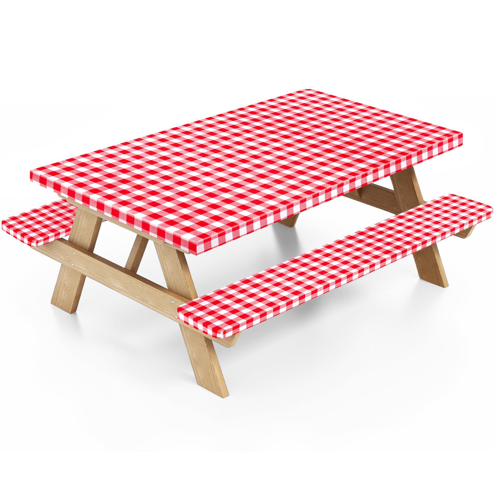 Nimalpal picnic table cover red 72x30 on outdoor table, waterproof and windproof for messy meals.