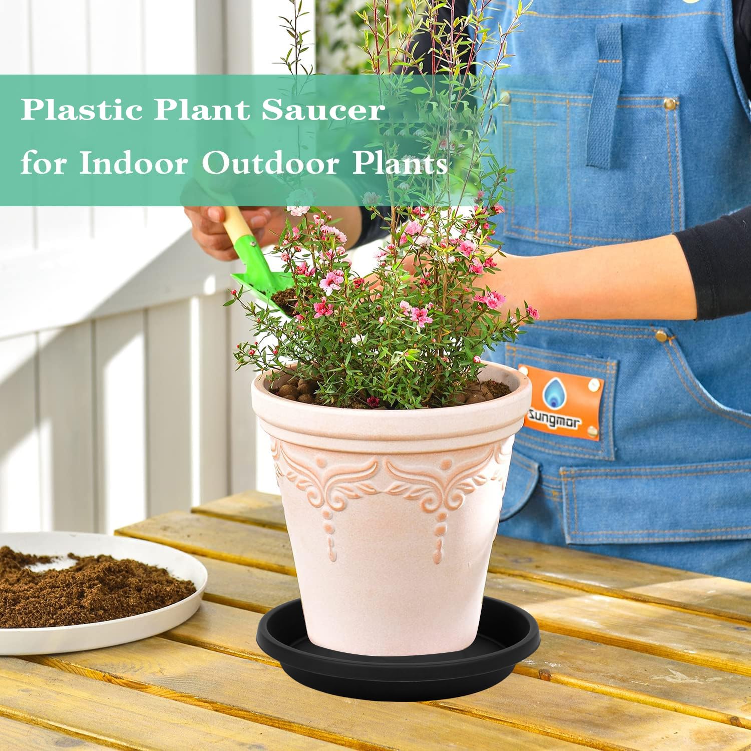 NIMYAU plant saucer 2.2-inch height contains excess water.