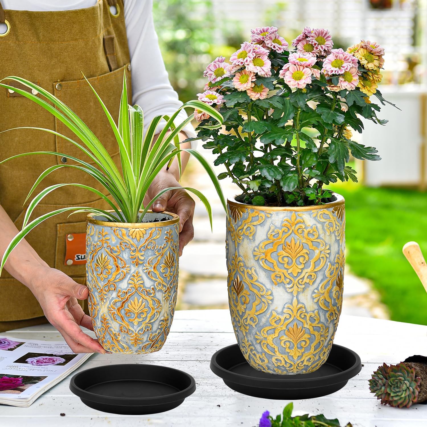 NIMYAU plant saucer inner diameter 14.2 inches fits wide-base pots.