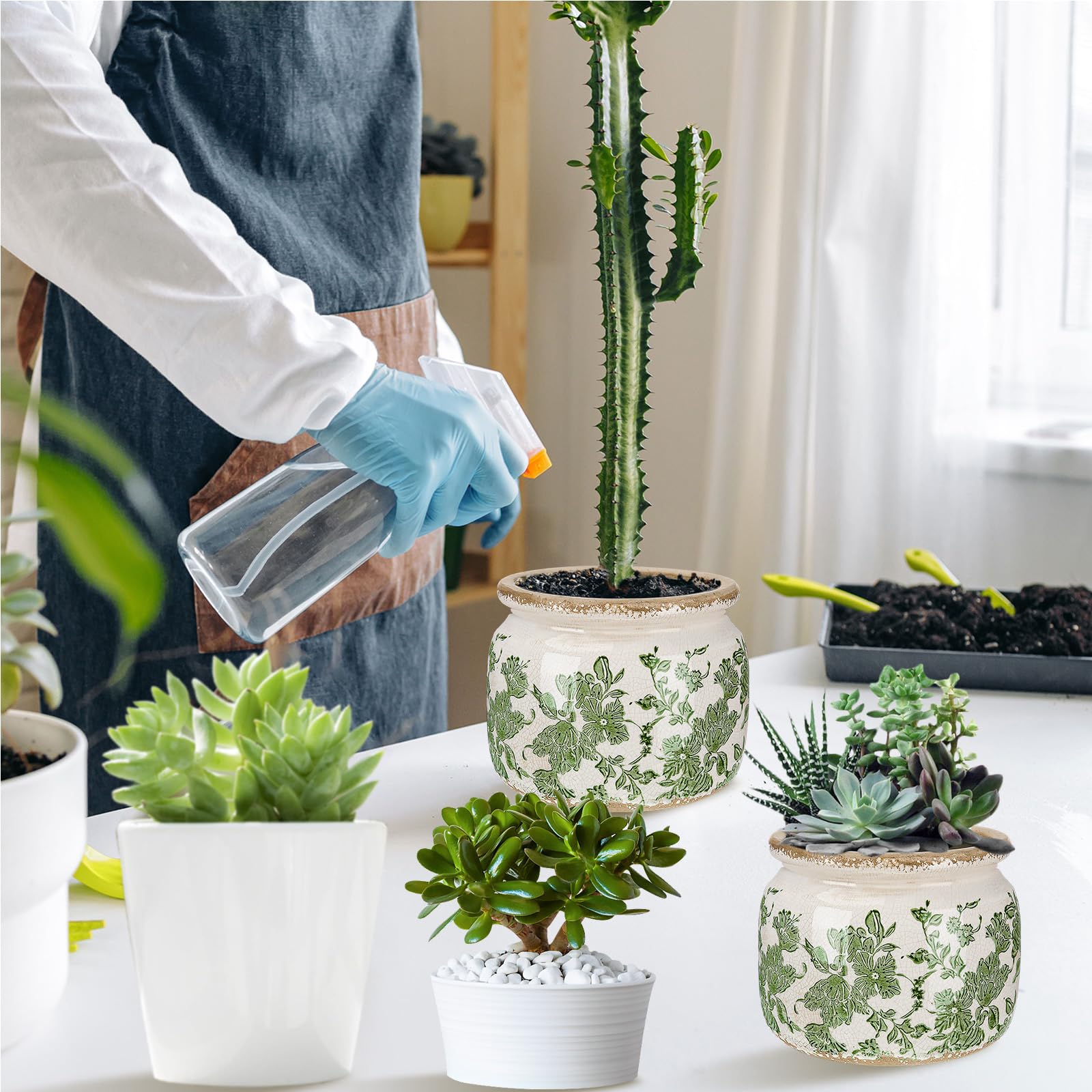 Ninehaoou gift-ready vintage flower pot in beige-green for decor lovers.