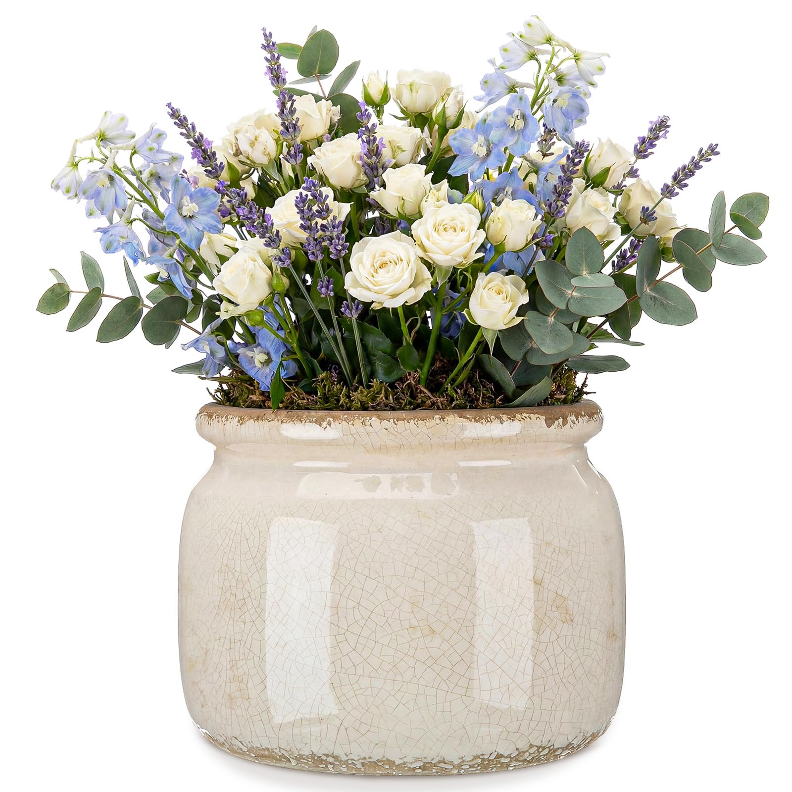 Ninehaoou indoor-outdoor beige planter suitable for patios and desks.