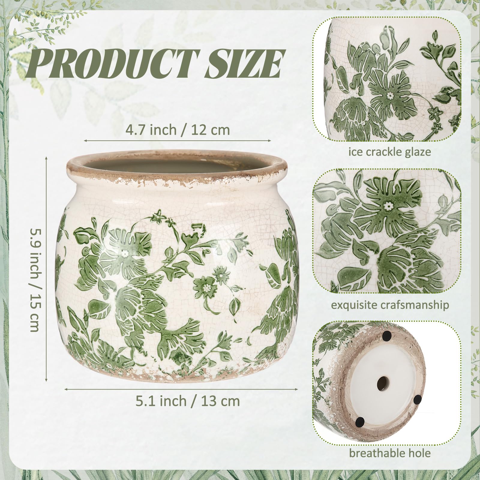 Ninehaoou large ceramic planter with crackle glaze for indoor use and longevity.