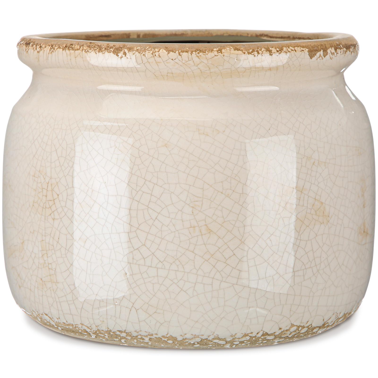 Ninehaoou pure beige ice-crackle glaze pot for elegant indoor display.