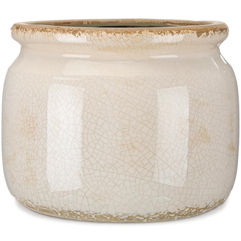 Ninehaoou pure beige ice-crackle glaze pot for elegant indoor display.