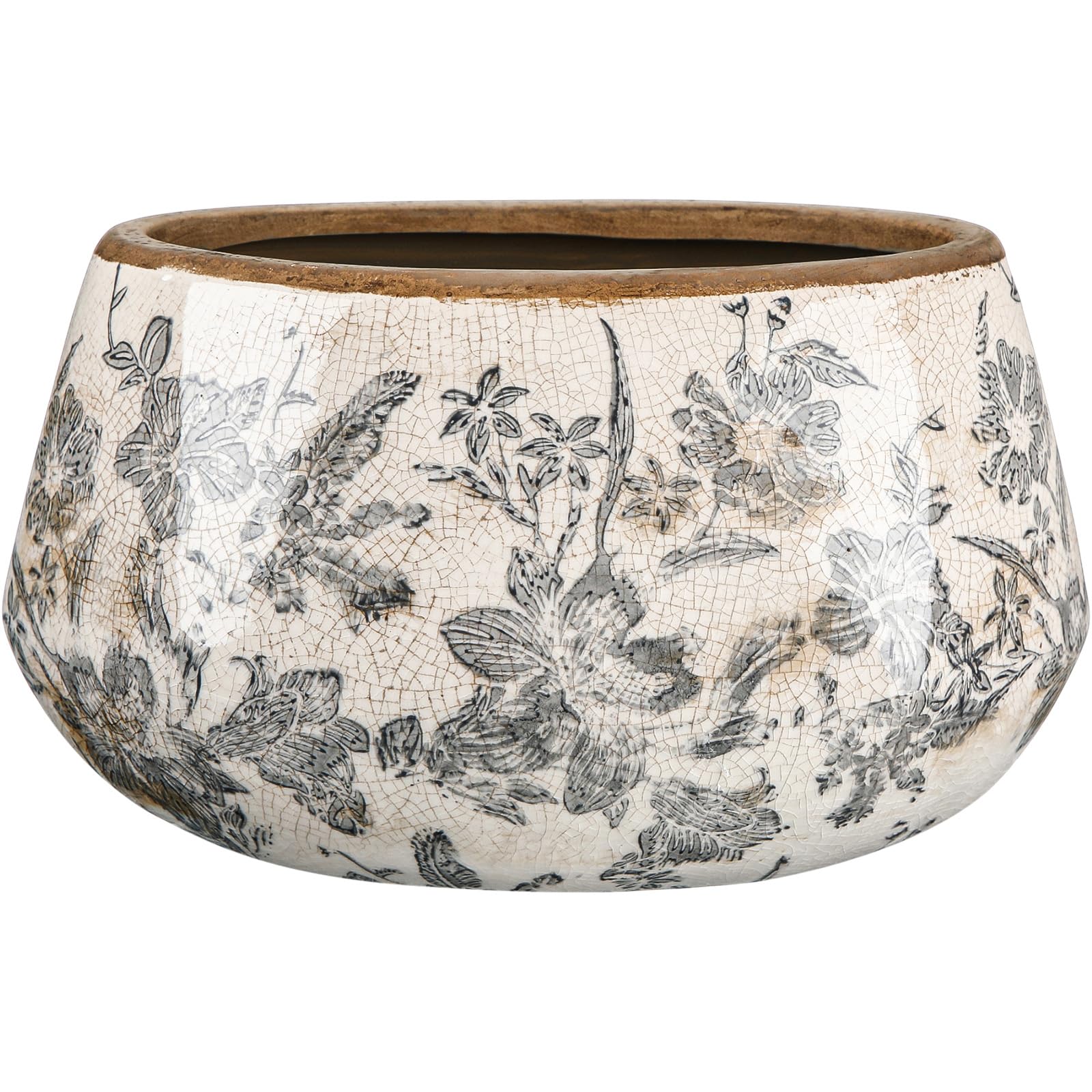Ninehaoou vintage planter with ice-crack glaze and lily motif for elegant decor