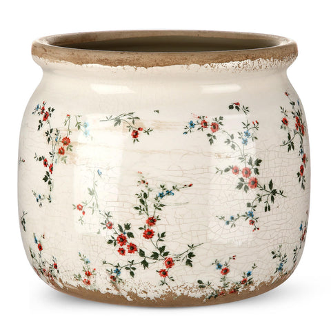 Ninehaoou vintage planter with beige ice-crack finish for rustic shelves