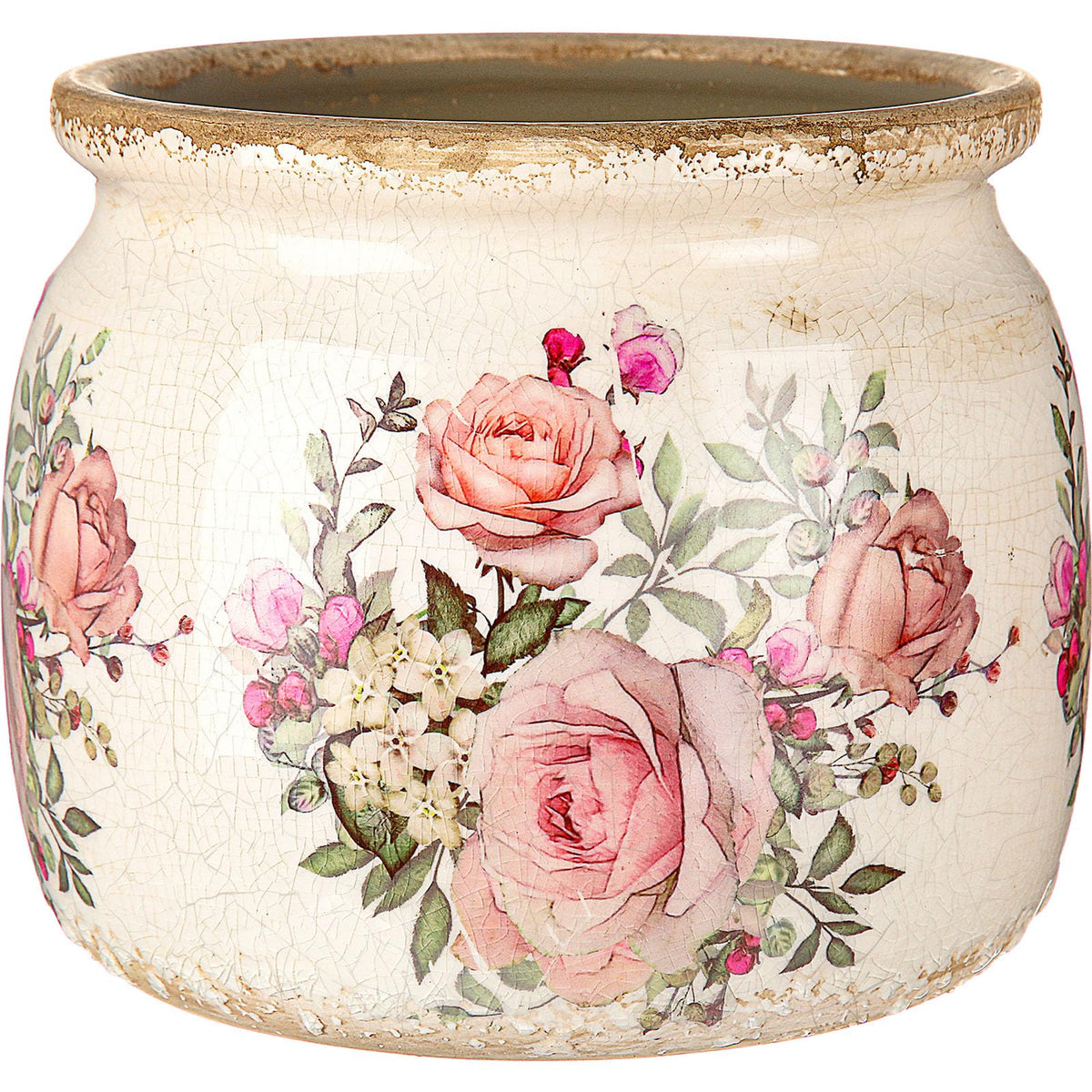 Ninehaoou vintage planter with beige-pink rose pattern enhances indoor decor.