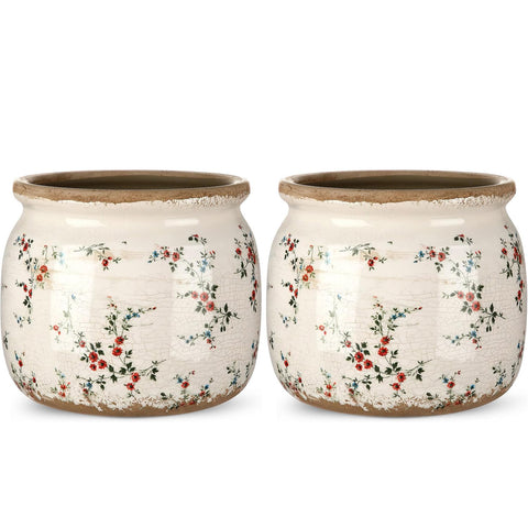 Ninehaoou vintage ceramic planter with beige-red crackle glaze for elegant indoor greenery.
