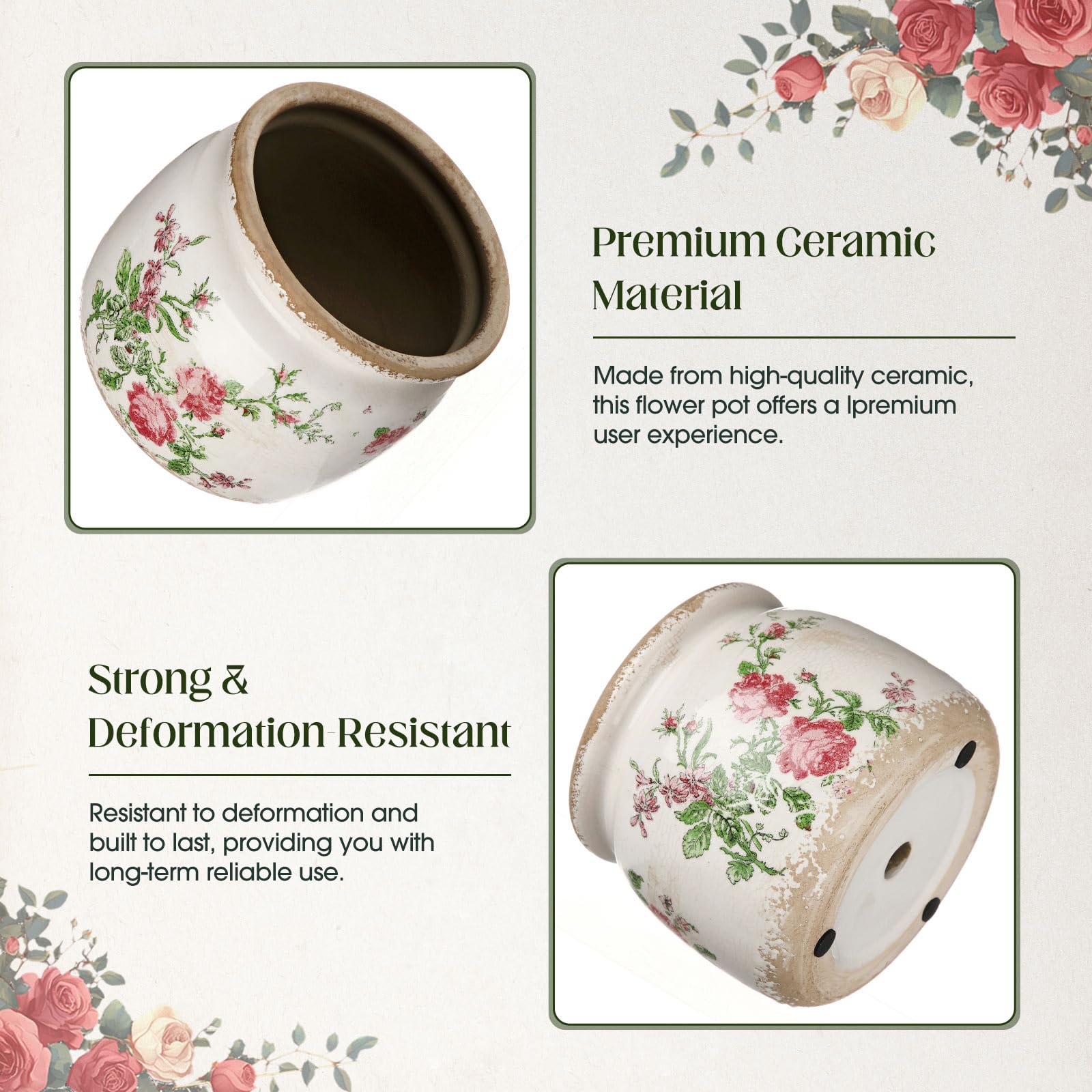 Ninehaoou vintage planter rose pattern adds soft pink accents to any room.
