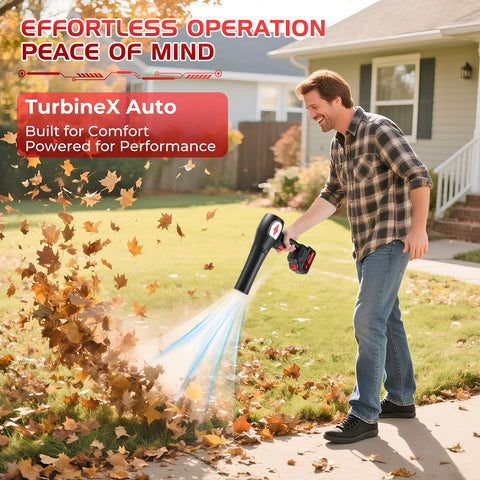 NineTrees leaf blower in use shows versatile yard cleanup.