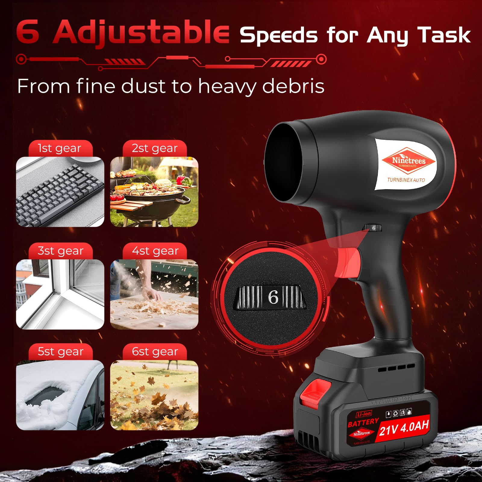 NineTrees leaf blower lightweight handle reduces arm fatigue during use.
