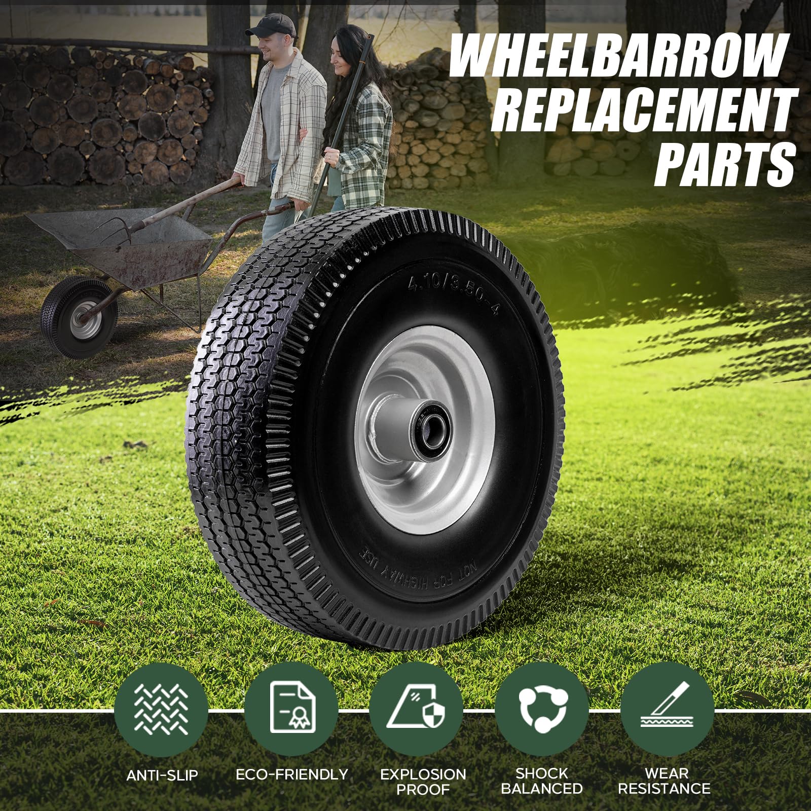 NING SHUO solid tire withstands garden chores like hauling soil.