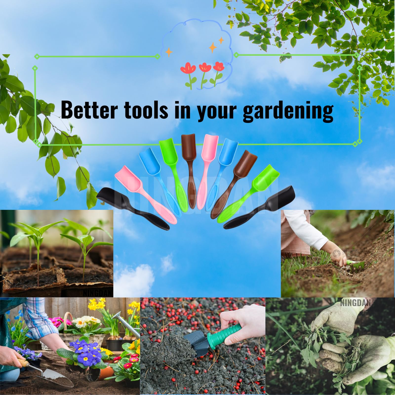 NINGDAN plastic soil scoops in action for digging delicate roots