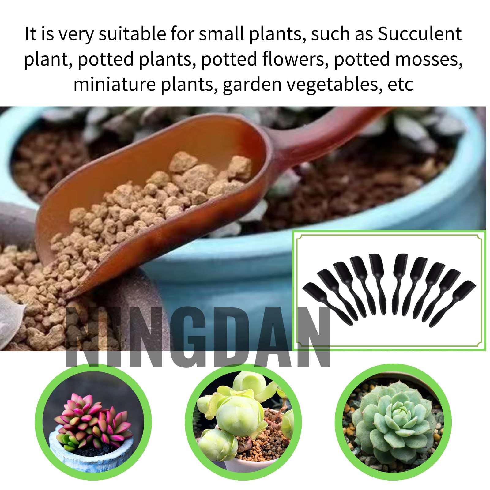 NINGDAN mini shovel digging and loosening soil around small plants.