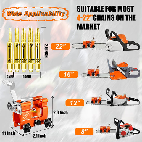 NINGHW chainsaw sharpener kit side view, portable on-site maintenance.