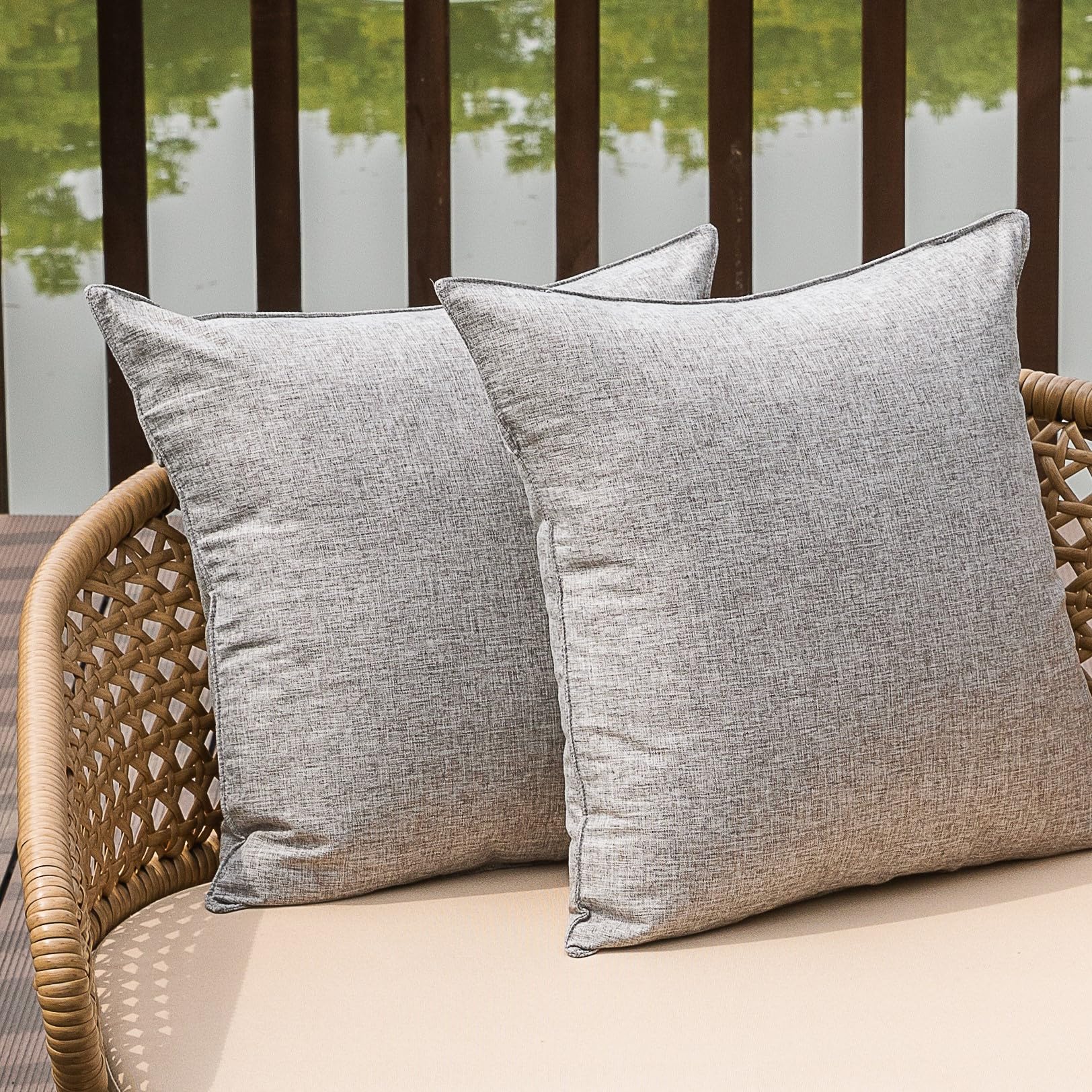 NiNi ALL outdoor waterproof pillow cover in grey with easy 18x18 fit for cushions