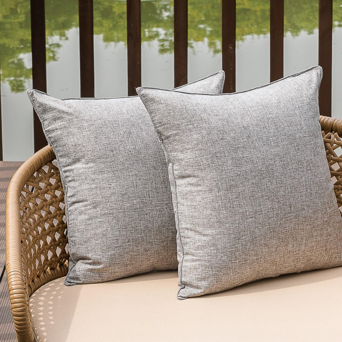 NiNi ALL outdoor waterproof pillow cover in grey with easy 18x18 fit for cushions