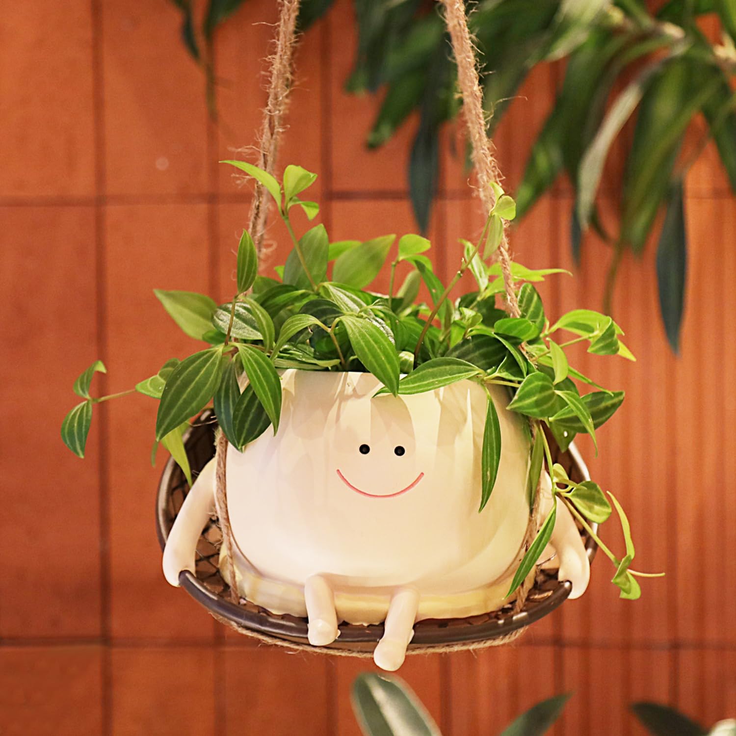 NINIPAPA hanging swing chair planter with smile face adds playful charm to home decor