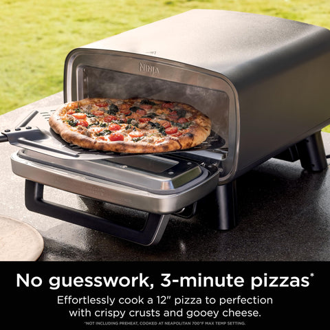 Ninja Artisan Outdoor Pizza Oven door/window view during baking