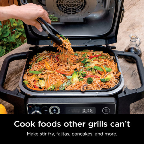 Ninja Woodfire Ceramic Nonstick coating eases cleanup after grilling.