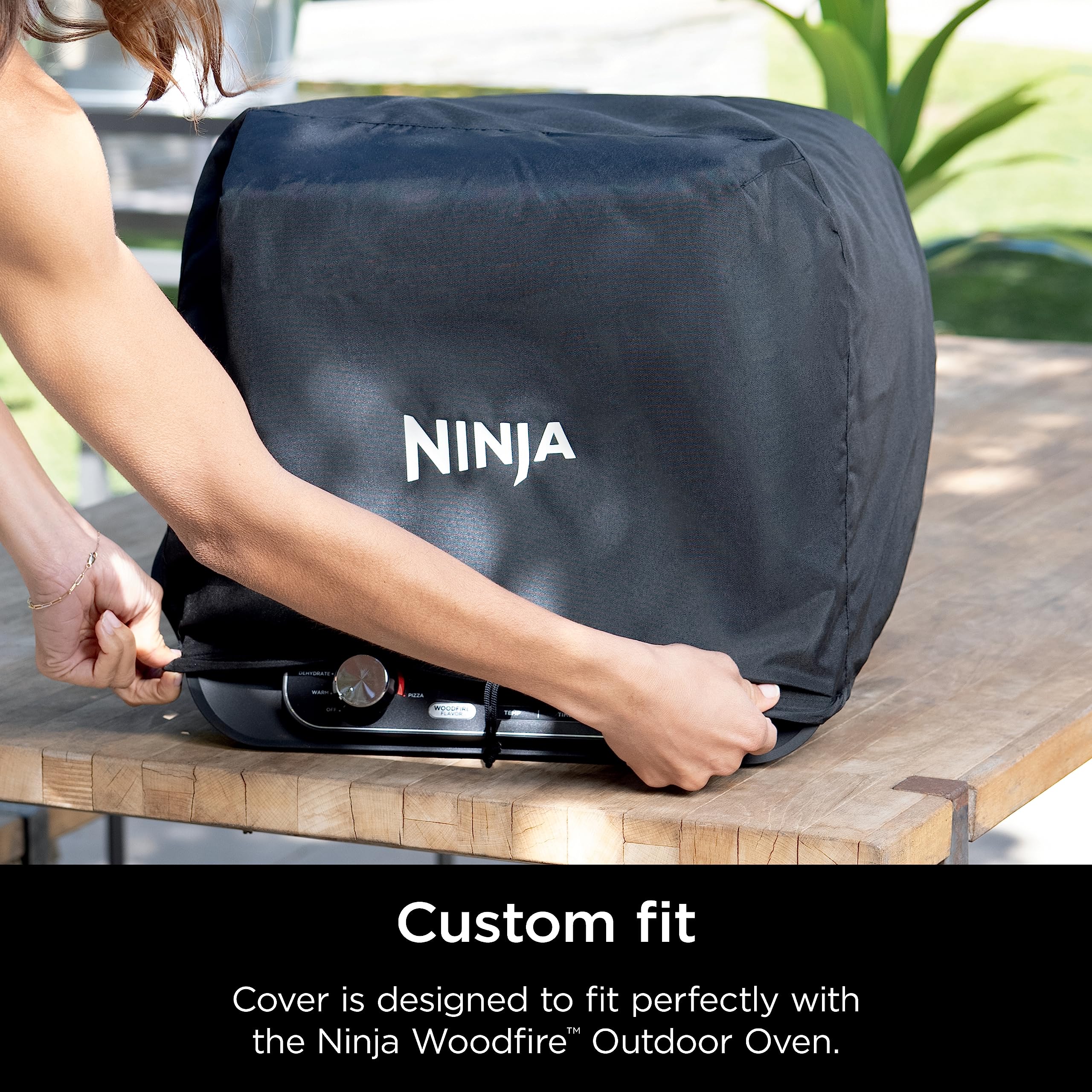 Ninja Woodfire cover side view with elastic sides for perfect fit.