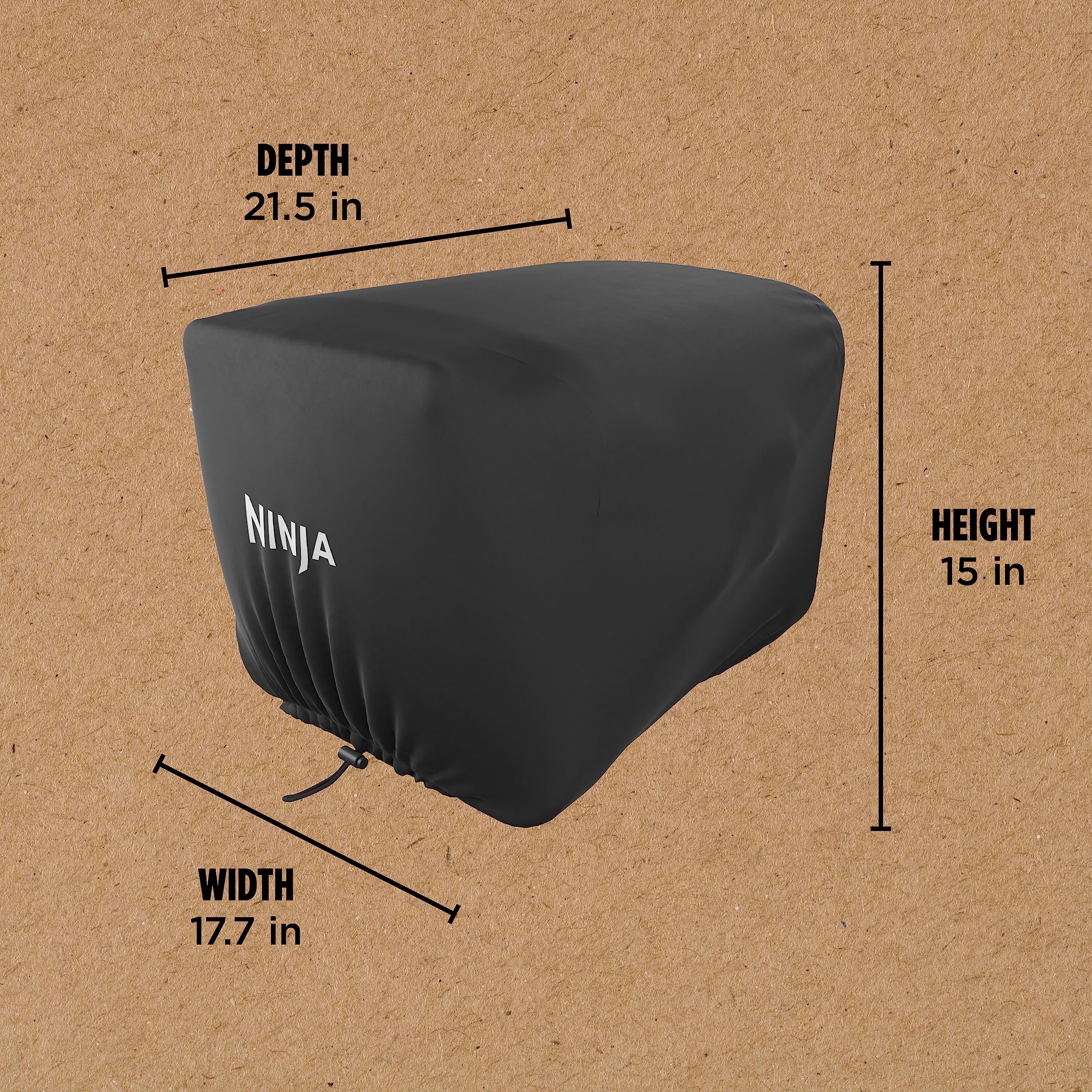 Ninja Woodfire cover back view highlighting adjustable drawstrings.