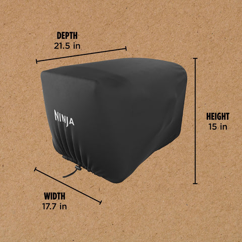 Ninja Woodfire cover back view highlighting adjustable drawstrings.