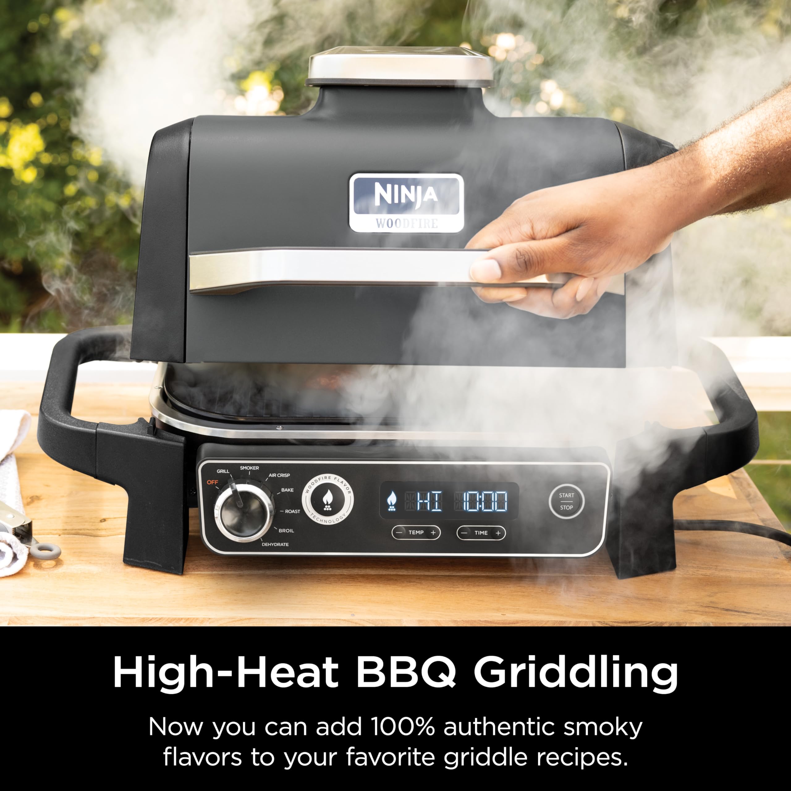 Ninja Woodfire Easy-clean ceramic coating simplifies post-cook cleanup.