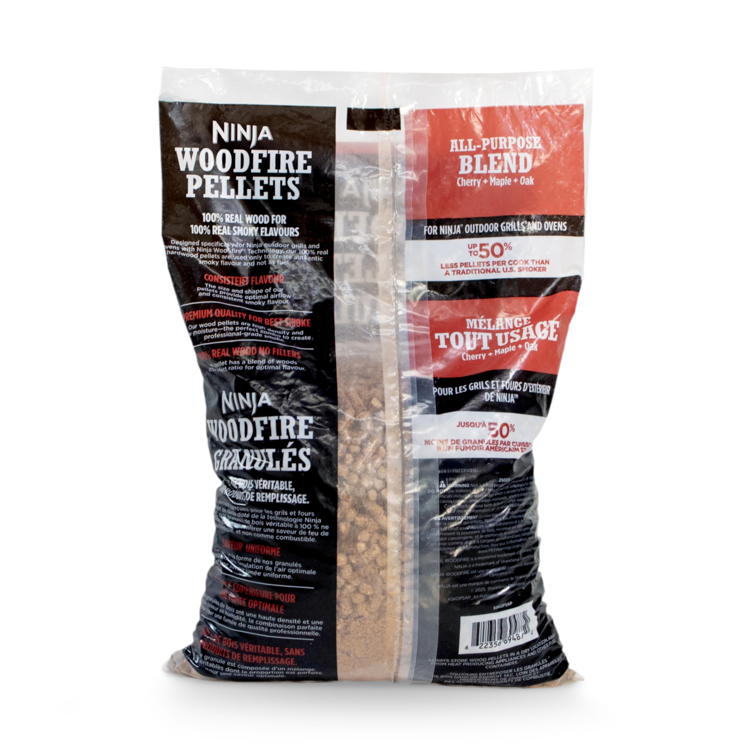 Sealed packaging of Ninja Woodfire pellets ready to flavor meals.