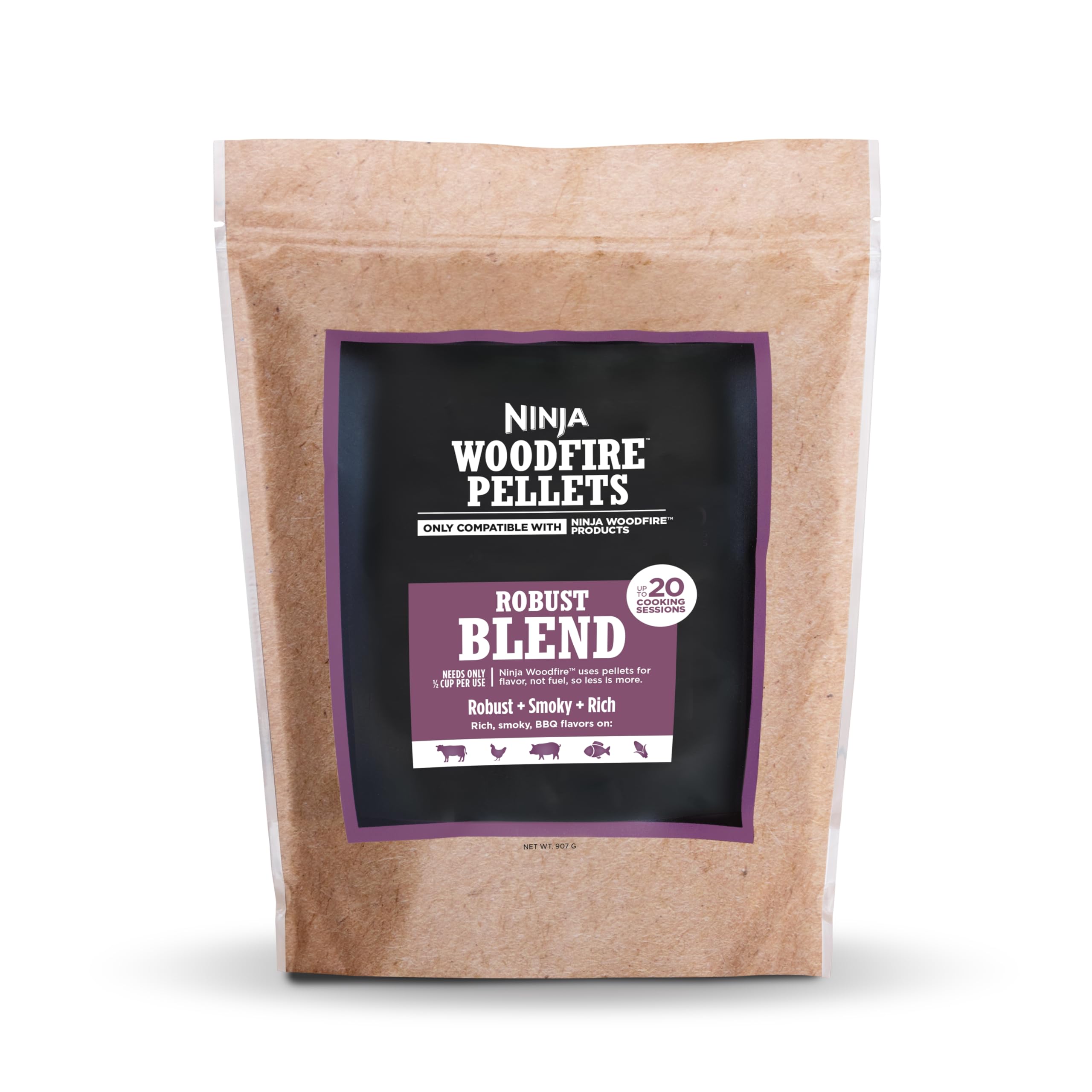 Ninja Woodfire Pellets Robust Blend bag front for authentic smoky flavor