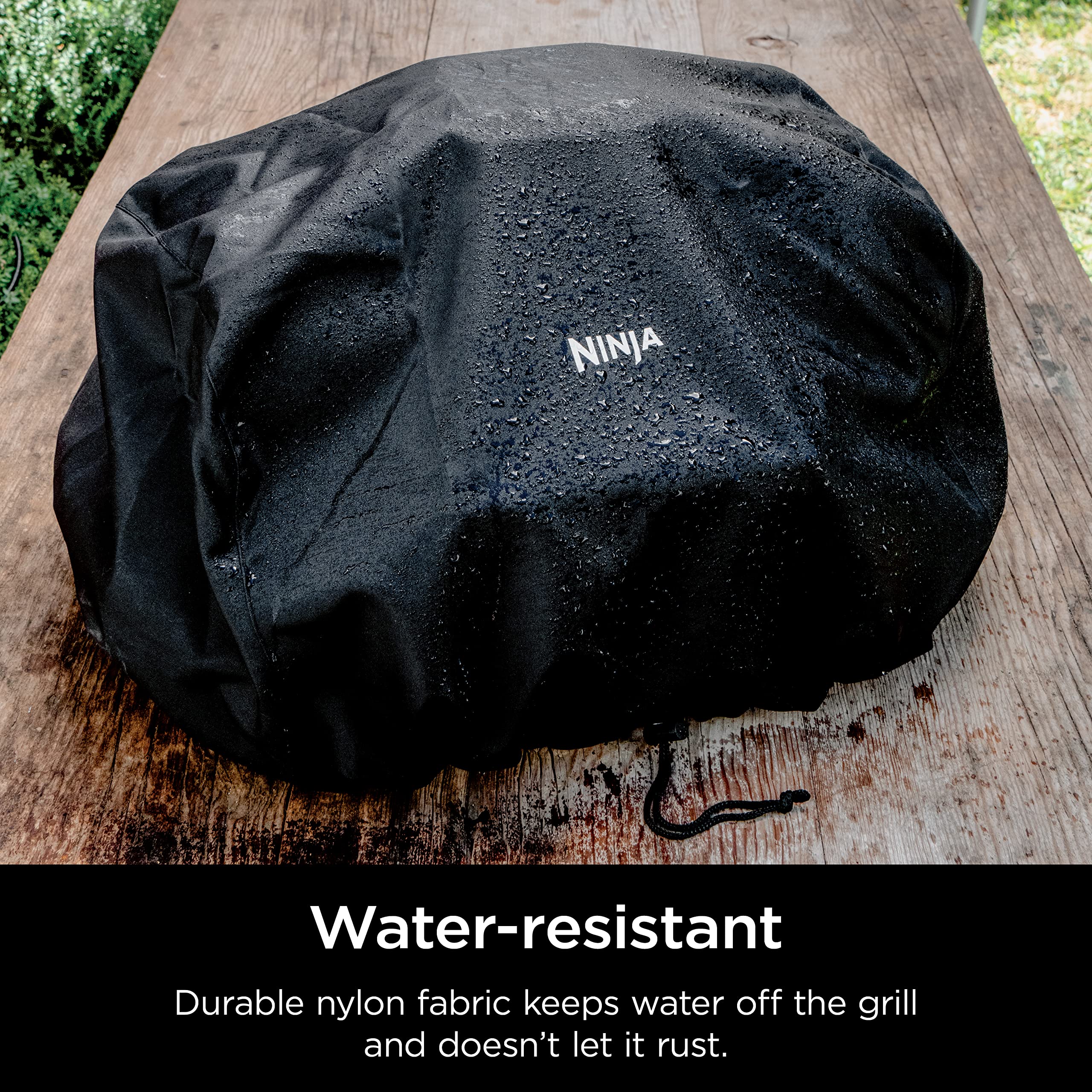 Ninja Woodfire Premium Cover anti-fade fabric maintains color under sun exposure.