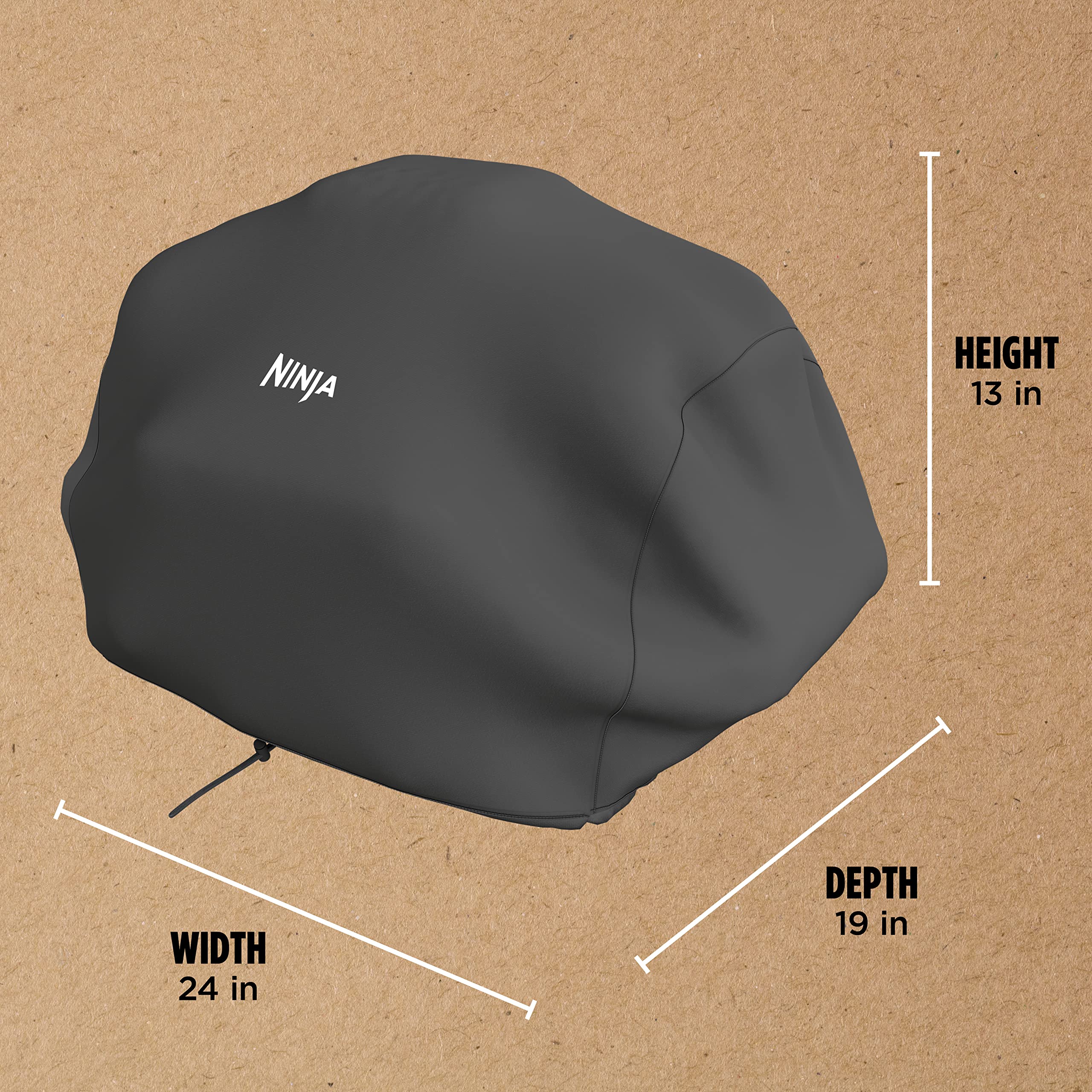 Ninja Woodfire Premium Cover front view keeps the grill dry during outdoor use.