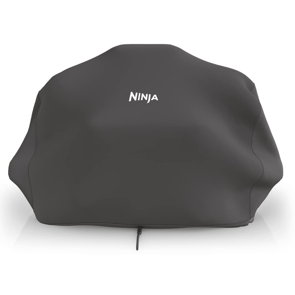 Ninja Woodfire Premium Cover side view protects OG700 grill from rain and sun.