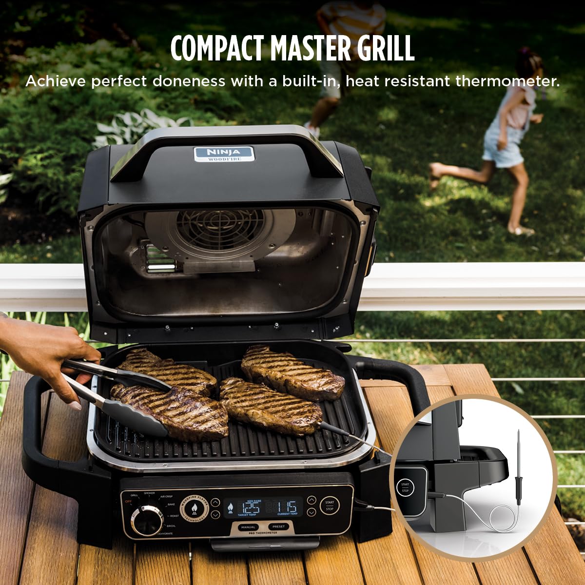 Ninja Woodfire Pro outdoor air fryer for smoky fried favorites.