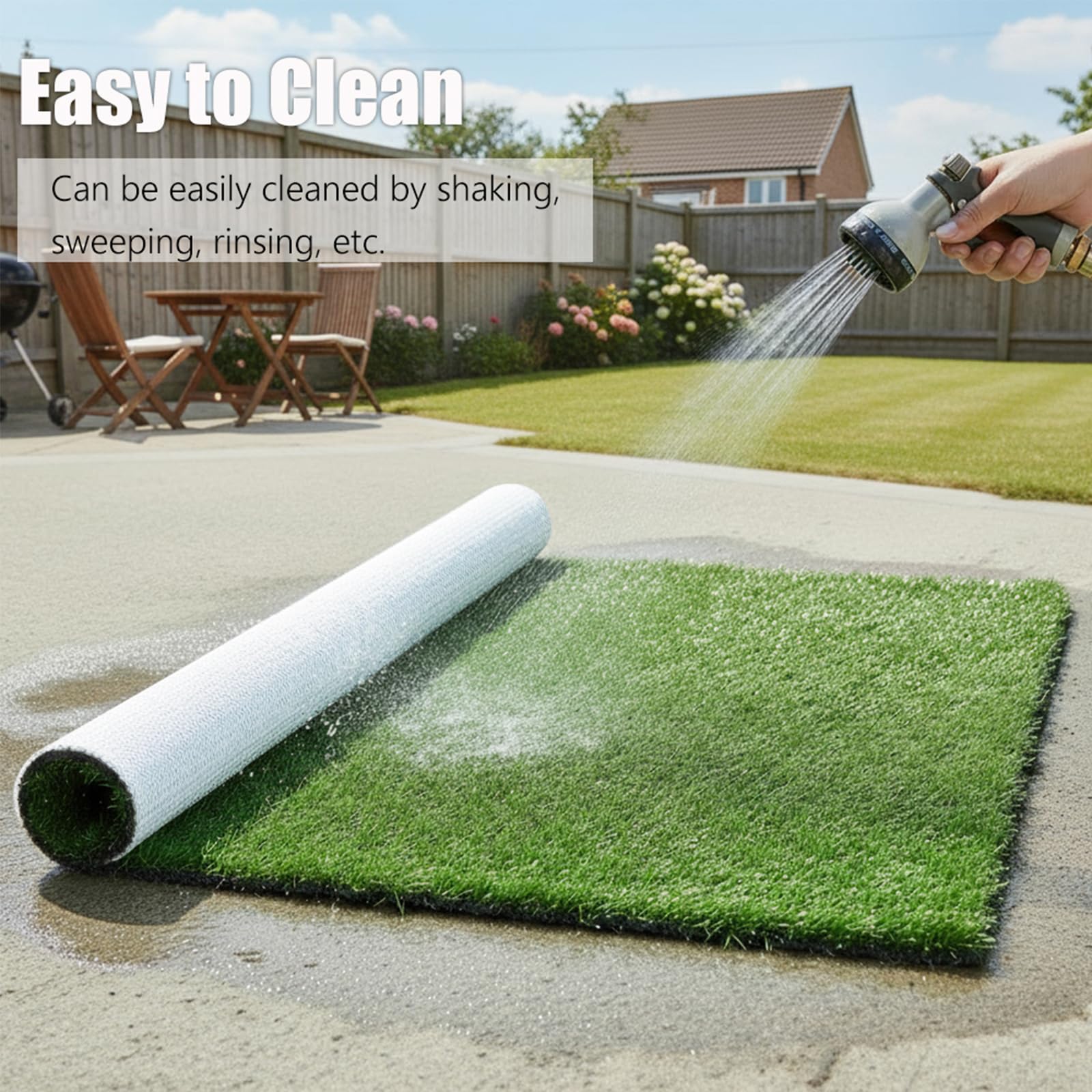 NINXANG TPR-backed lawn with drainage holes for quick drying and easy cleanups.