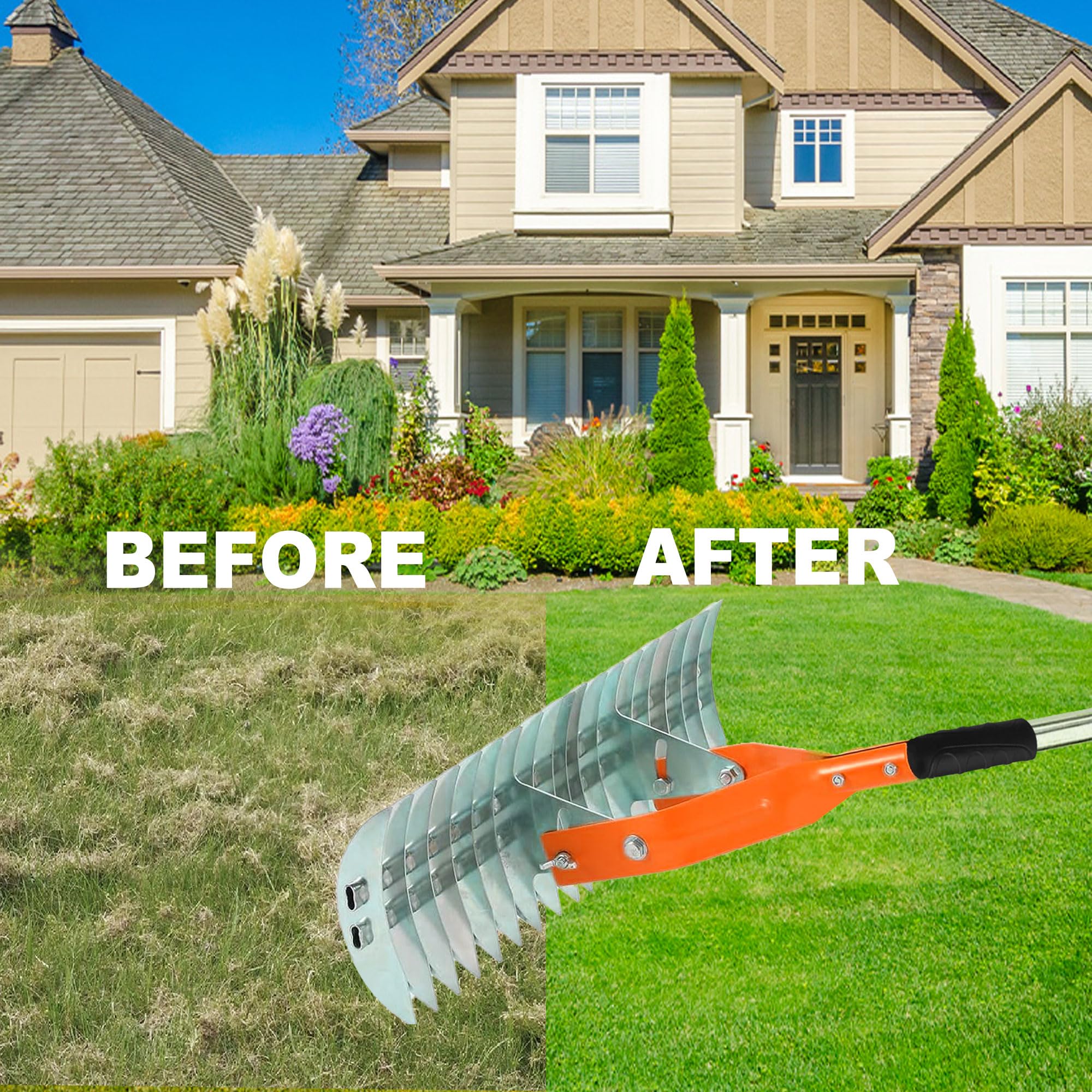 Niovrooro Thatch Rake with 19 curved tines for thorough debris lifting