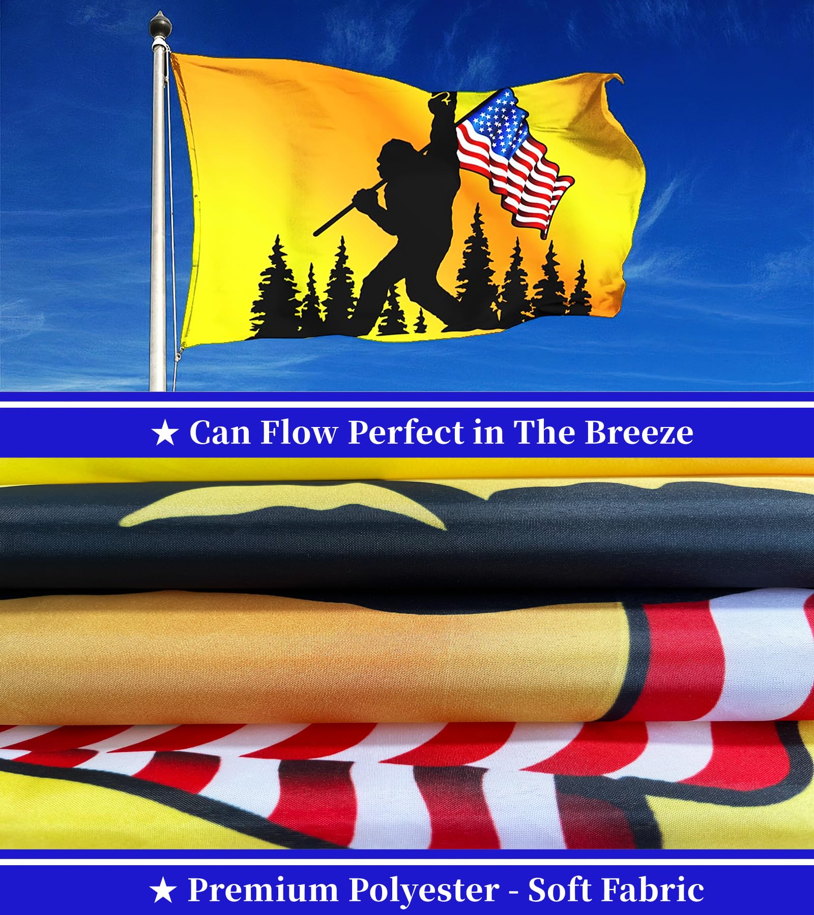 Niprden flag with reinforced fly-side stitching resists wear in seasonal wind.