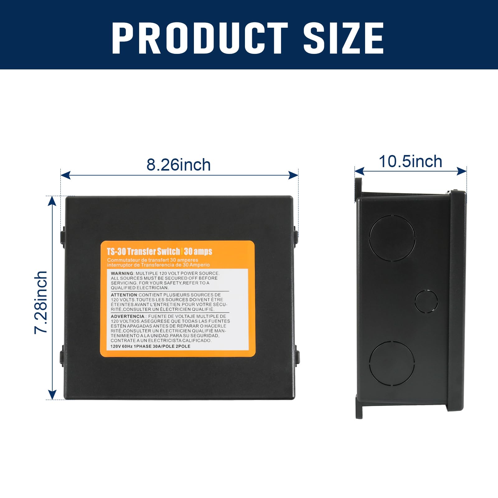 Nirakoka transfer switch side view emphasizing compact integration in RV compartments