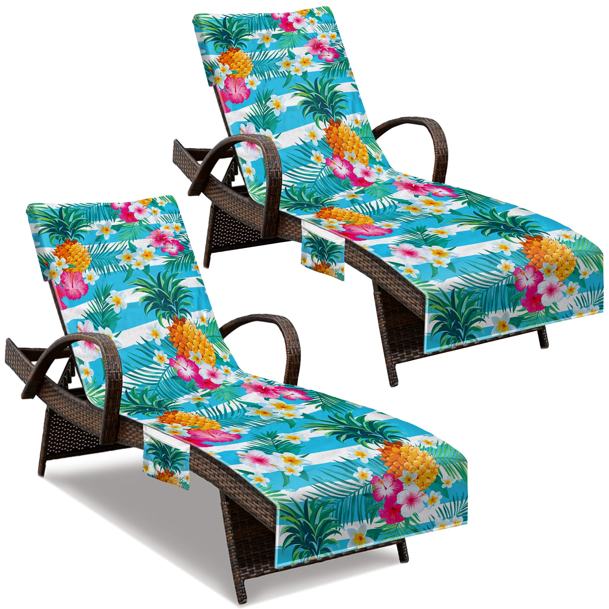 NISDOING lounge chair towel cover with pineapple print protects outdoor seating