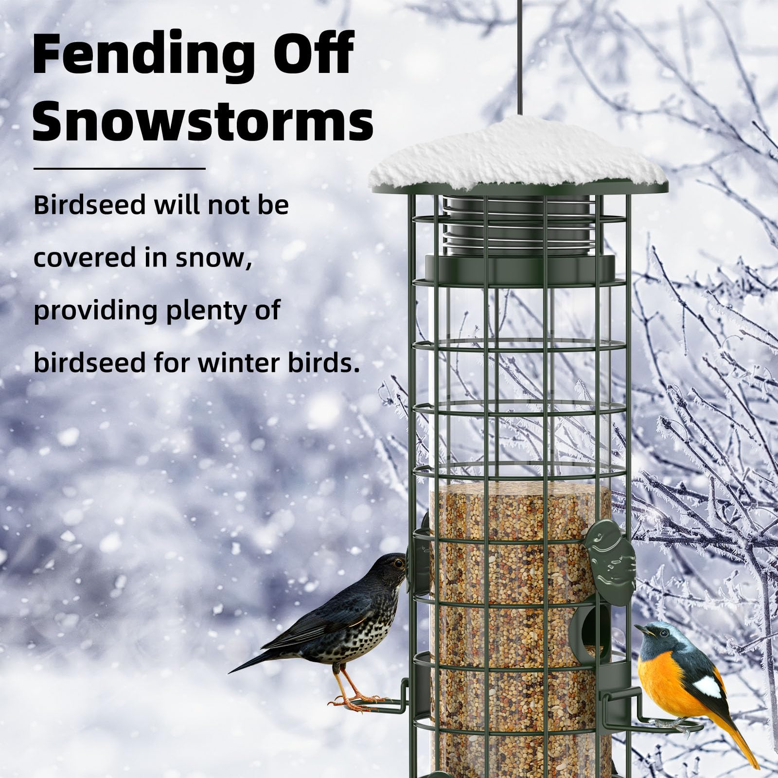Niser green color bird feeder adds subtle color to outdoor space.