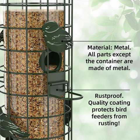 Niser outdoor hanging green bird feeder integrates with garden foliage.
