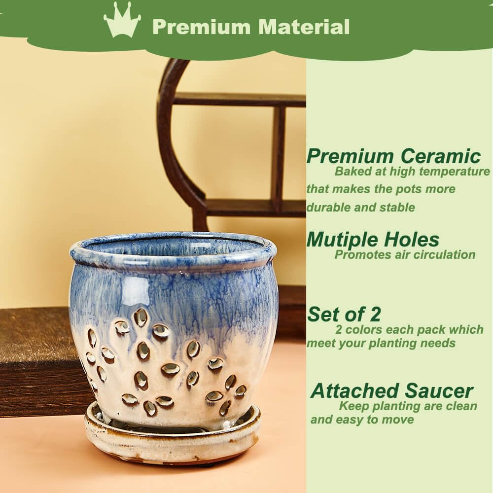 NiSevenLiving ceramic orchid pot fired at high temperatures for durability