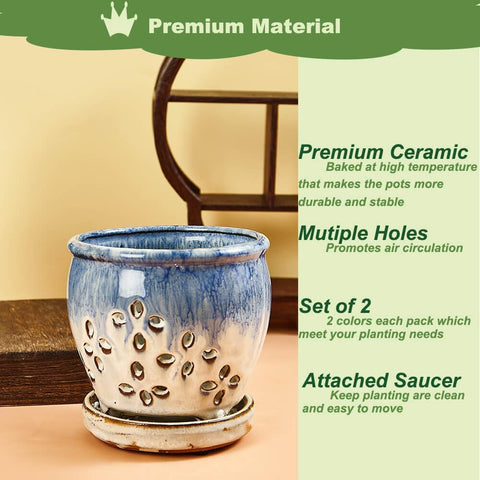 NiSevenLiving ceramic orchid pot fired at high temperatures for durability