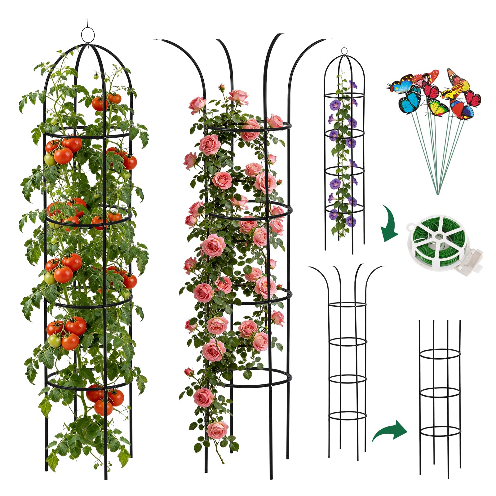 Nisoger 6-6ft metal obelisk garden trellis supports climbing vines with durable rust-resistant construction.