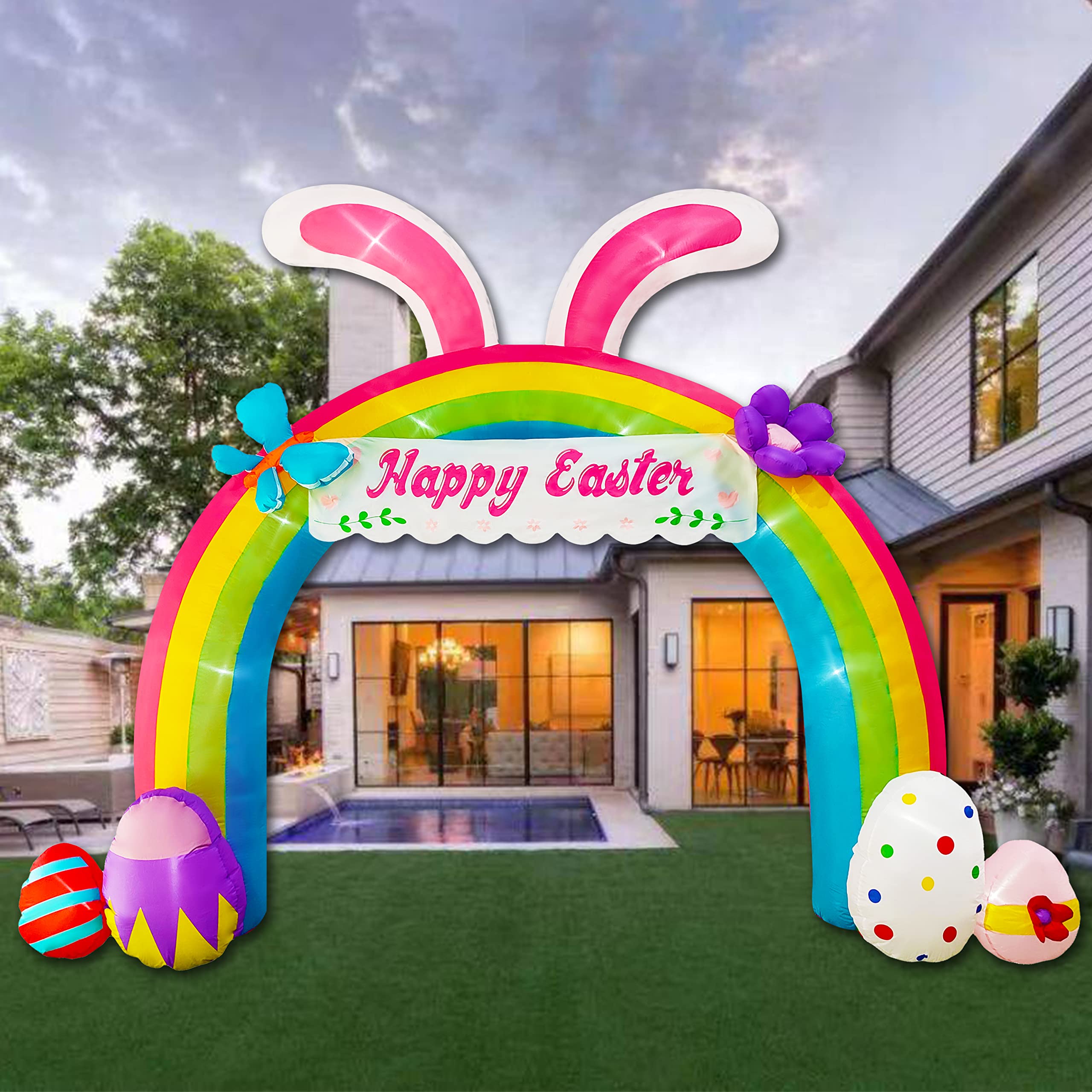 NiSotieb Easter archway with built-in LED eggs for night display.