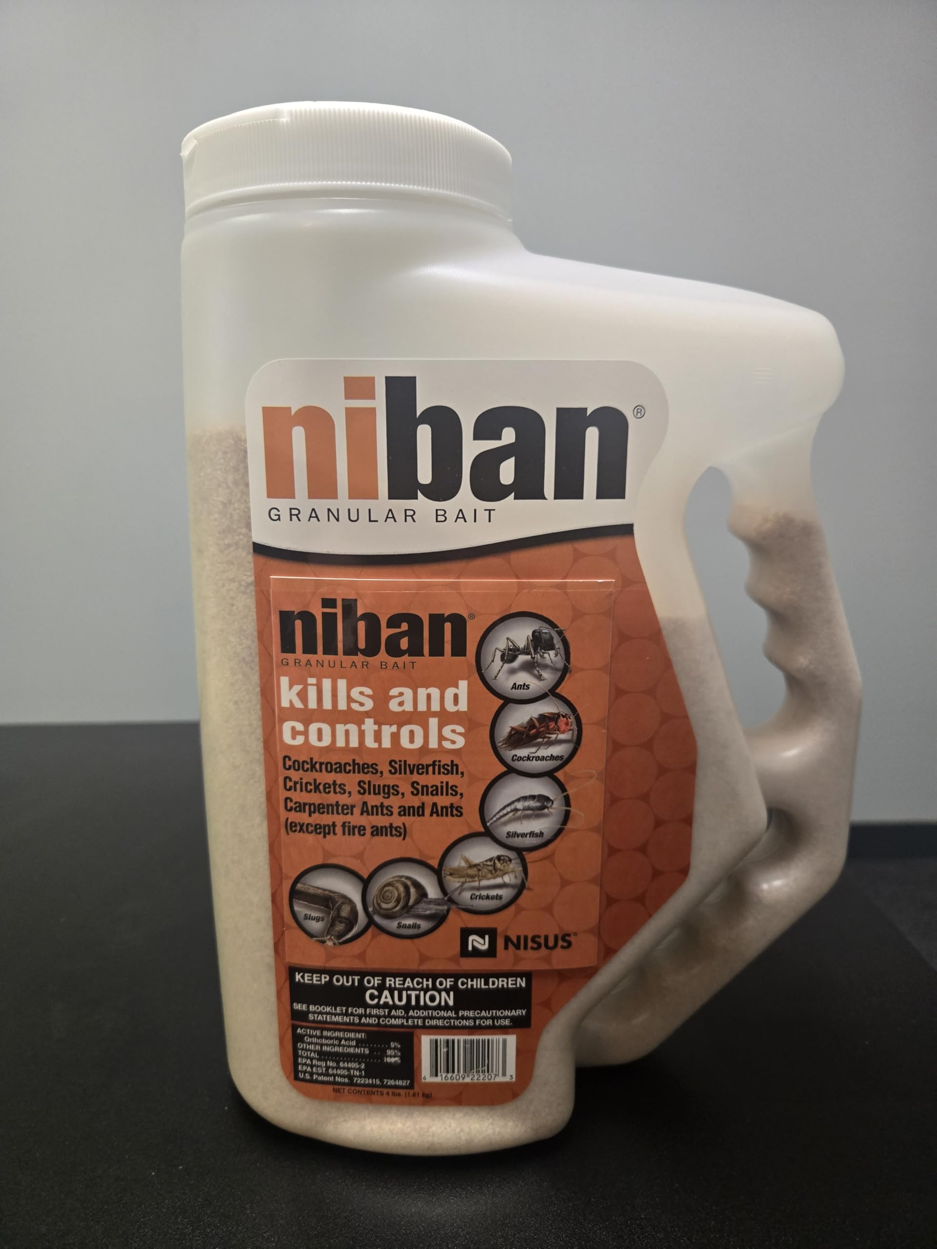 Nisus Niban Granular Bait stored safely in a dry place away from kids and pets