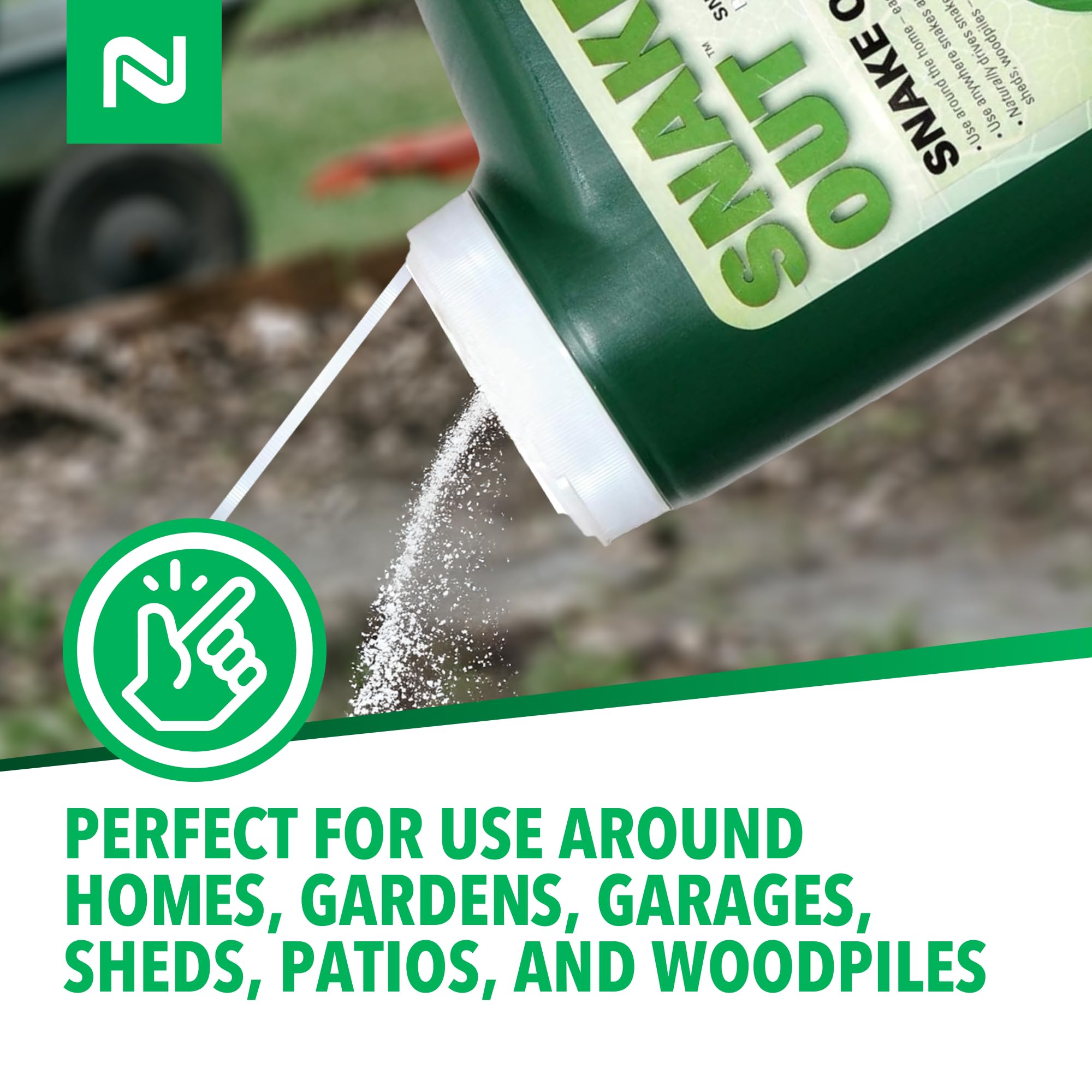 Nisus Snake Out coats sheds and doors areas to deter snakes.
