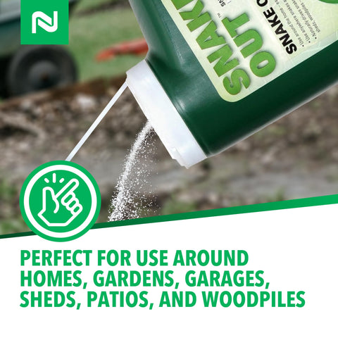 Nisus Snake Out coats sheds and doors areas to deter snakes.