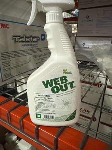Nisus Web Out Cobweb Eliminator spray on brick surface; targets spiders and insects on contact.